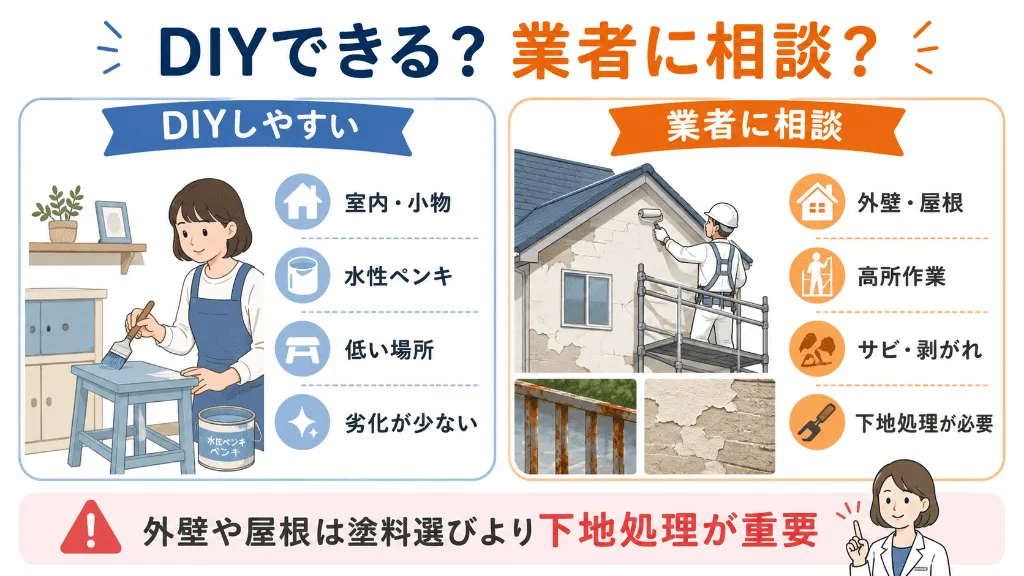 ペンキ塗装をDIYできるケースと業者に依頼すべきケース