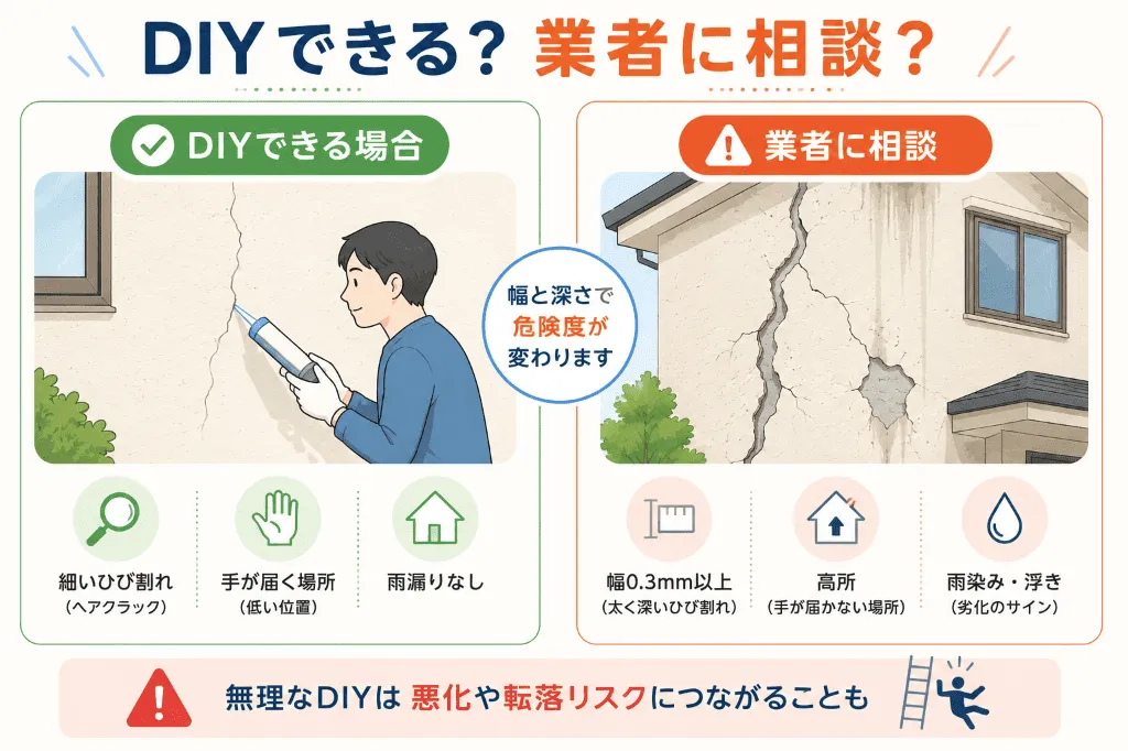 モルタルひび割れをDIY補修できるケースと業者に相談すべきケース