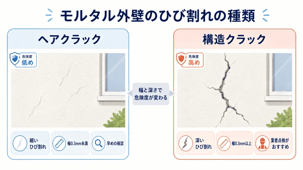 モルタル外壁のヘアクラックと構造クラックの違い