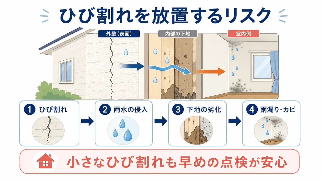 モルタル外壁のひび割れを放置すると雨水が侵入するリスク