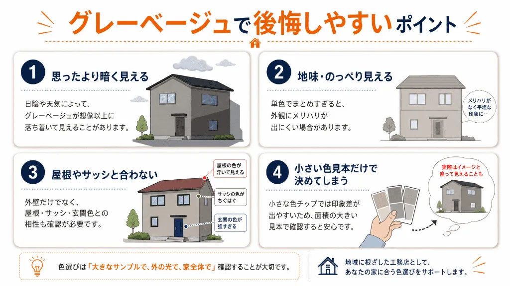 外壁グレーベージュで後悔しやすい失敗例をまとめた図