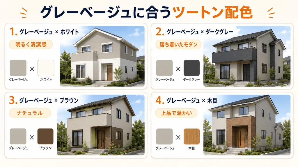 グレーベージュ外壁におすすめのツートン配色例
