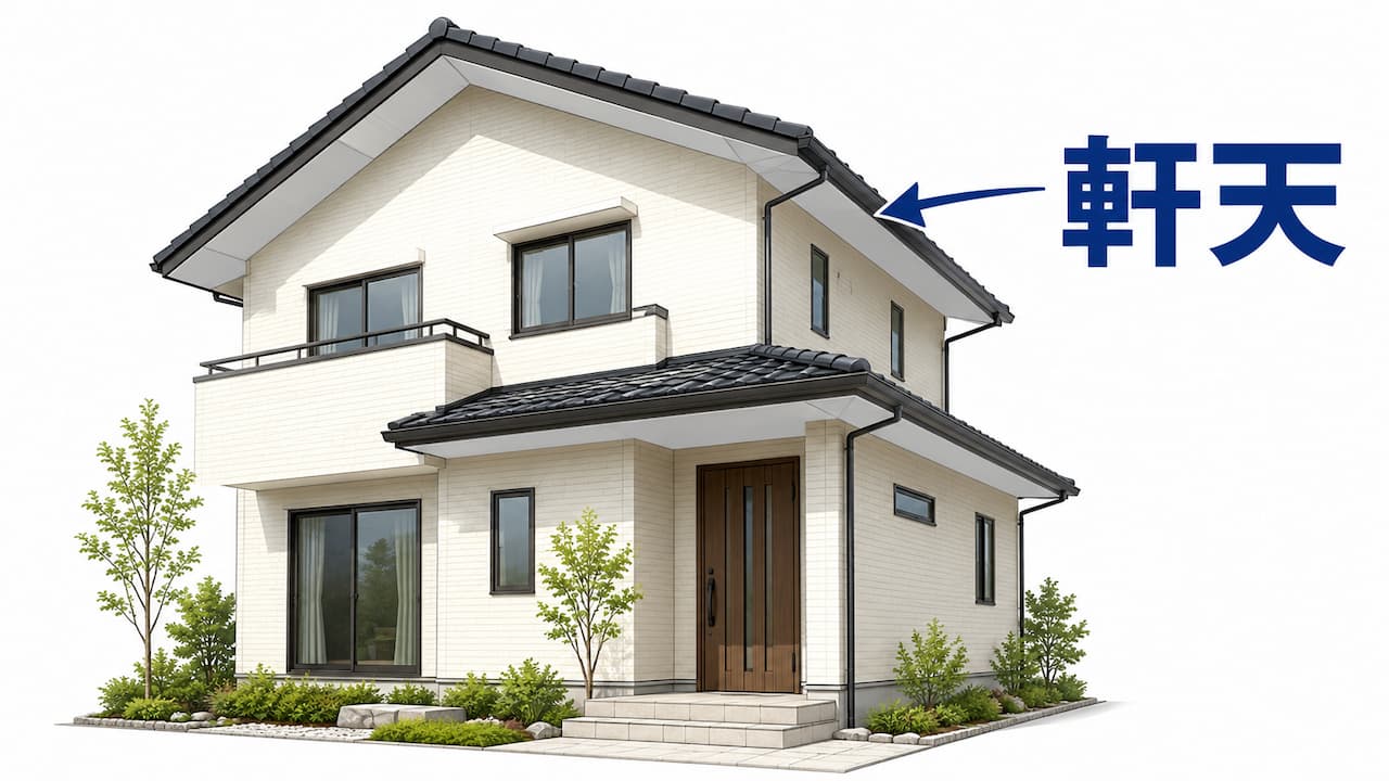 住宅における軒天の位置を示した図解