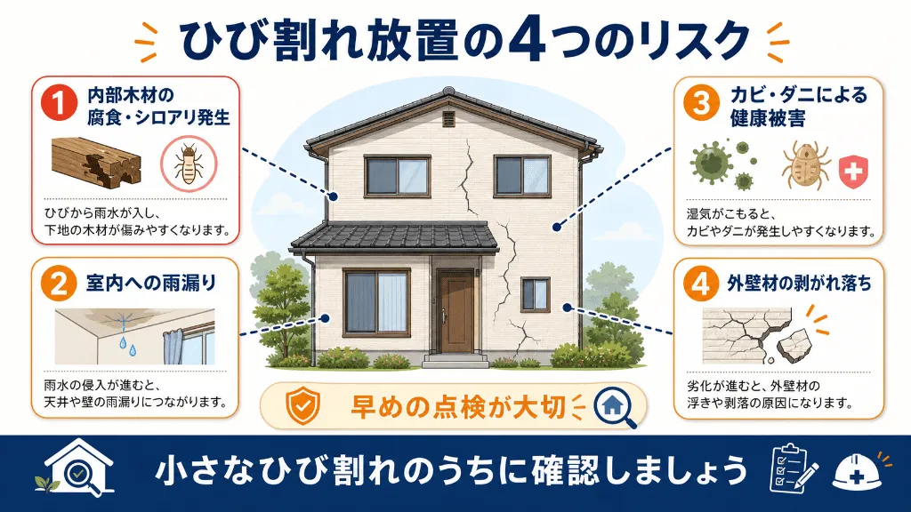 外壁のひび割れを放置した場合の雨漏りや腐食などのリスク